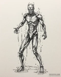 A graphic novel panel of the t-1000 emerging... - эскиз тату (№1753078376_0, 21.07.2025 06:12) — Tatufoto.com