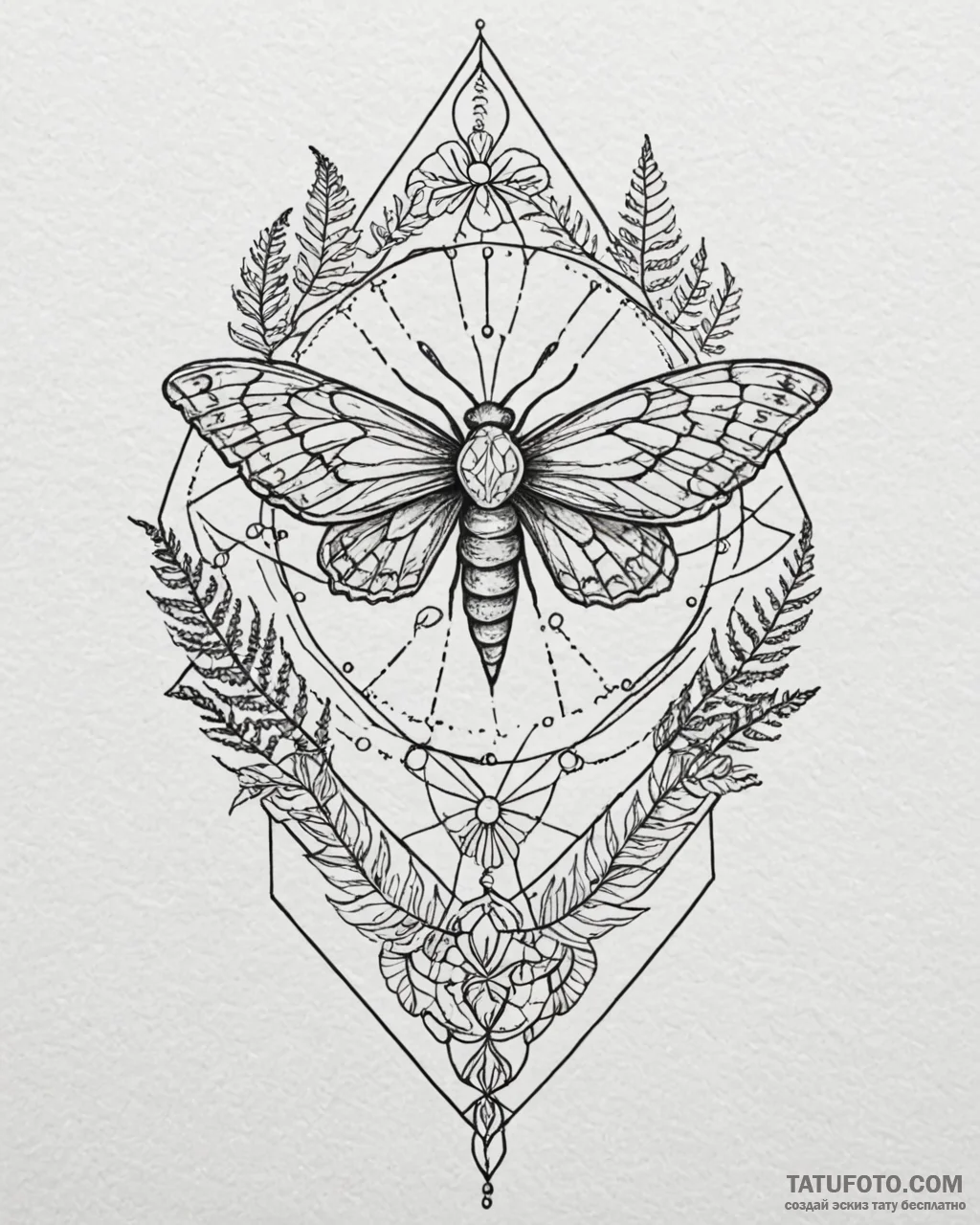 A linework tattoo of ellie's moth and fern ta... - эскиз тату (№1753078540_0, 21.07.2025 06:15) — Tatufoto.com