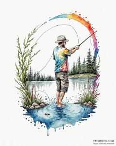 Tattoo design a pixelated character fishing i... - эскиз тату (№1753078788_0, 21.07.2025 06:19) — Tatufoto.com