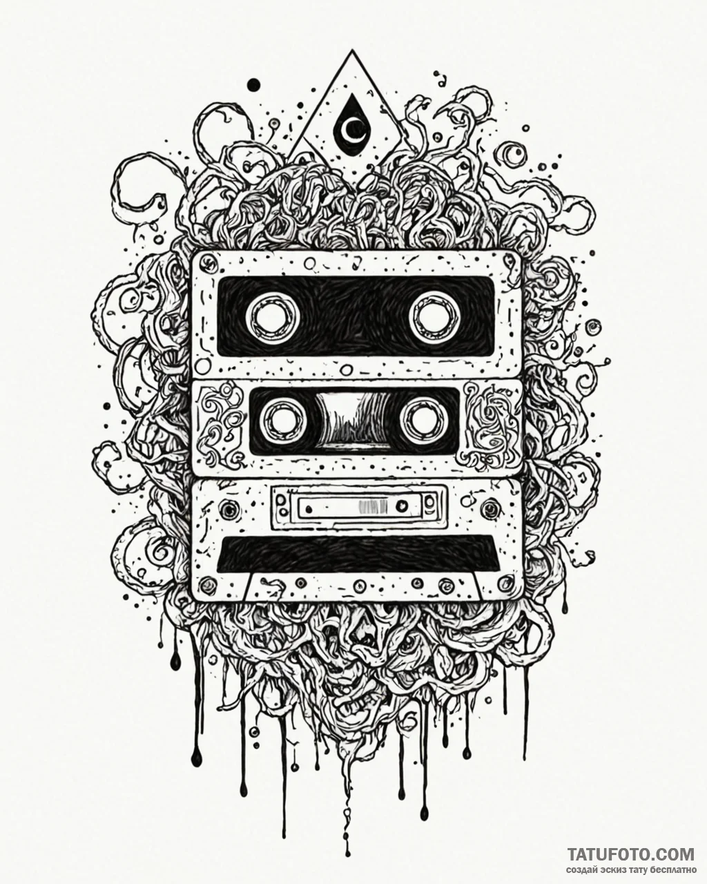 A linework tattoo of the cursed videotape, wi... - эскиз тату (№1753079116_0, 21.07.2025 06:25) — Tatufoto.com