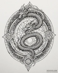 Tattoo design a coiled serpent or dragon, rep... - эскиз тату (№1753079364_0, 21.07.2025 06:29) — Tatufoto.com