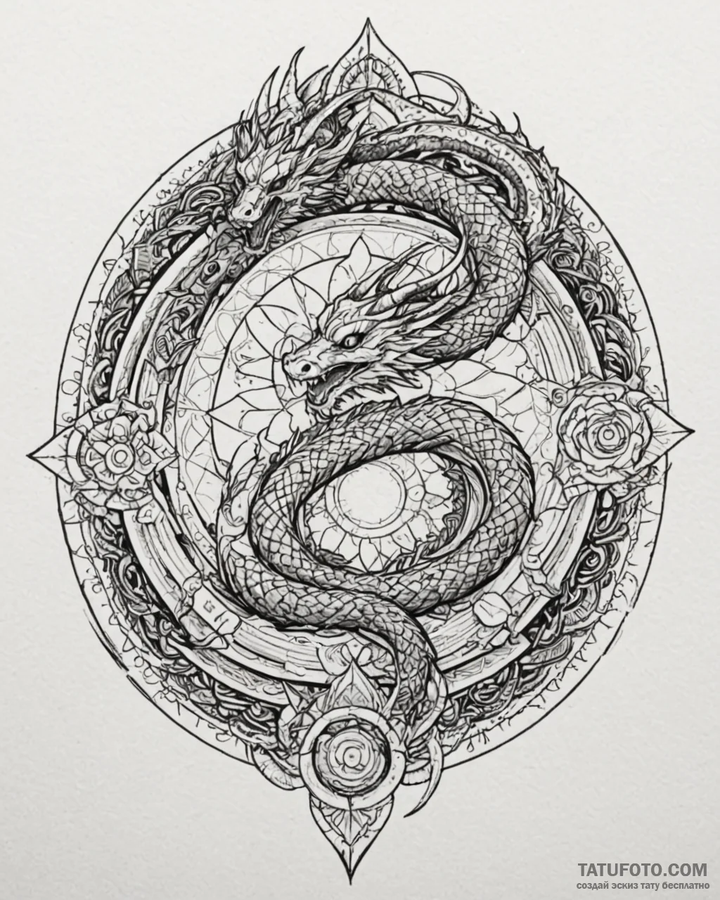 Tattoo design a coiled serpent or dragon, rep... - эскиз тату (№1753079364_0, 21.07.2025 06:29) — Tatufoto.com