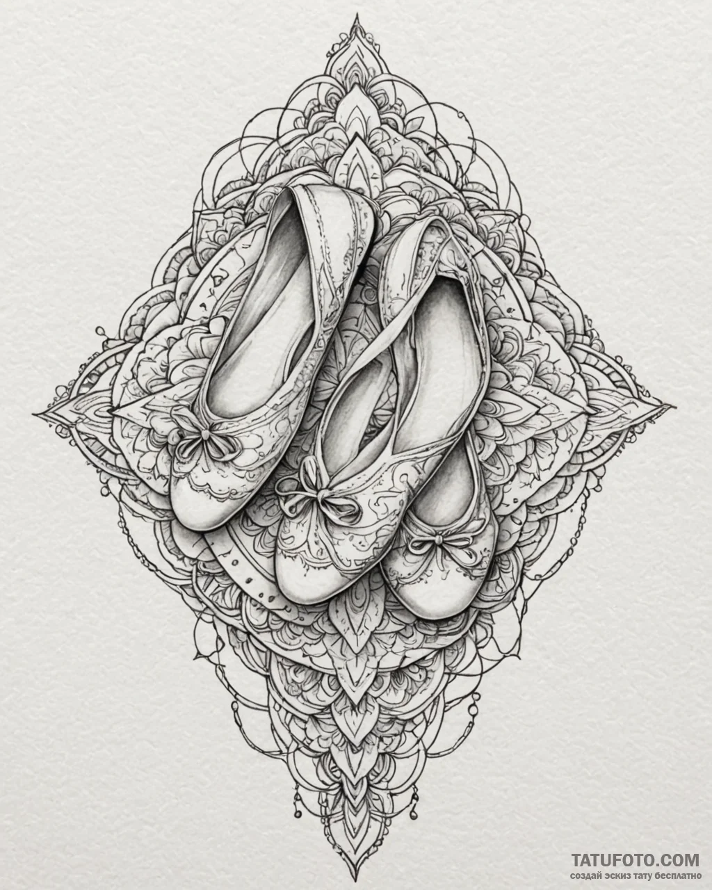 Tattoo design a graceful ballet slipper with... - эскиз тату (№1753079446_0, 21.07.2025 06:30) — Tatufoto.com