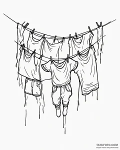 A person hanging laundry on a clothesline on... - эскиз тату (№1753079693_0, 21.07.2025 06:34) — Tatufoto.com