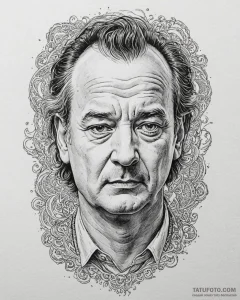 A sketch of bill murray's face, with a deadpa... - эскиз тату (№1753080352_0, 21.07.2025 06:45) — Tatufoto.com