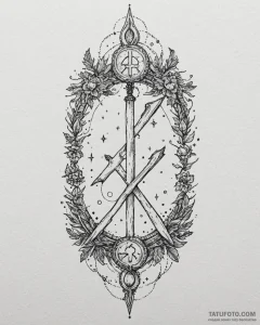 130. tattoo sketch: "rod" rune with subtle ce... - эскиз тату (№1753080681_0, 21.07.2025 06:51) — Tatufoto.com