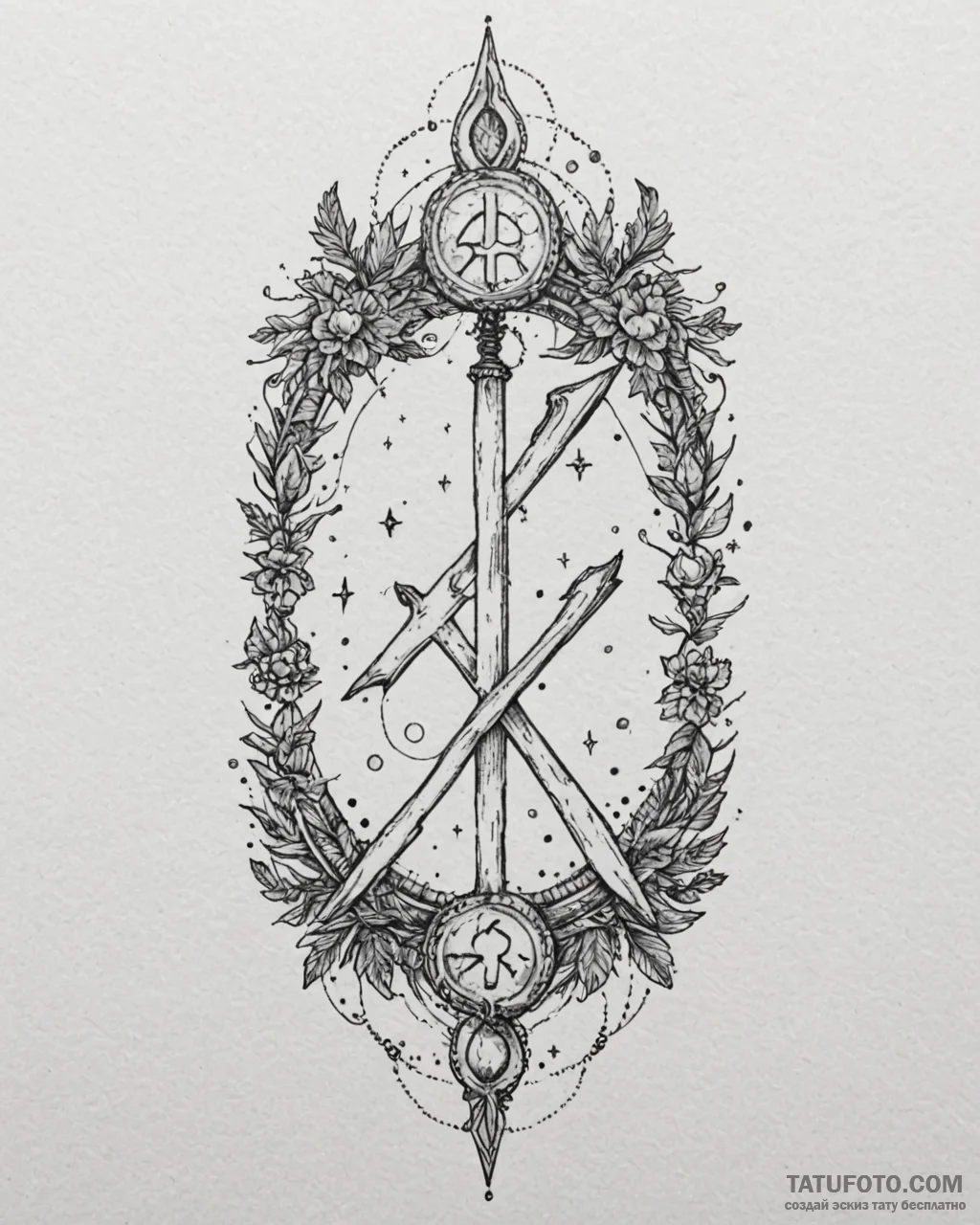 130. tattoo sketch: "rod" rune with subtle ce... - эскиз тату (№1753080681_0, 21.07.2025 06:51) — Tatufoto.com
