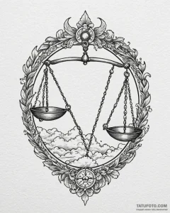 Tattoo sketch libra's scales balanced by gent... - эскиз тату (№1753080845_0, 21.07.2025 06:54) — Tatufoto.com