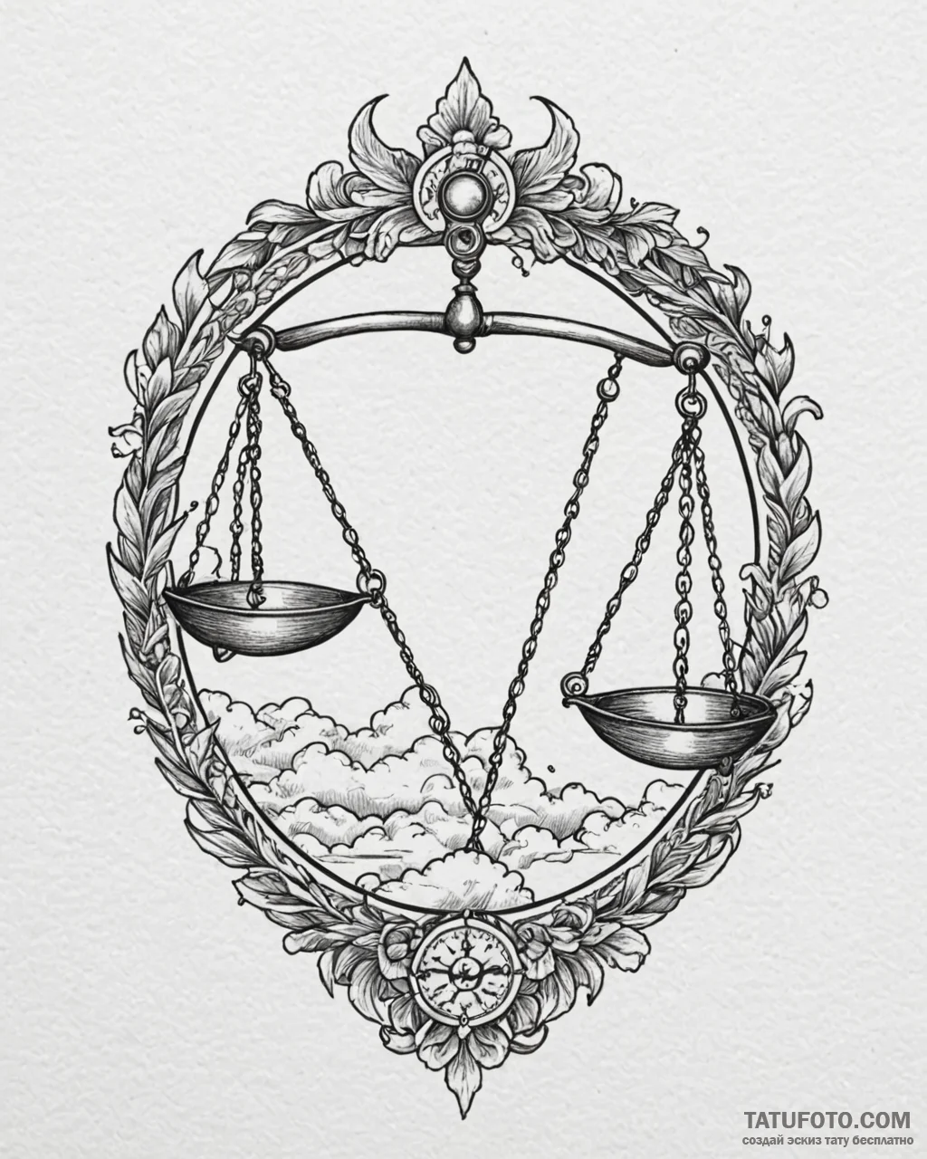 Tattoo sketch libra's scales balanced by gent... - эскиз тату (№1753080845_0, 21.07.2025 06:54) — Tatufoto.com
