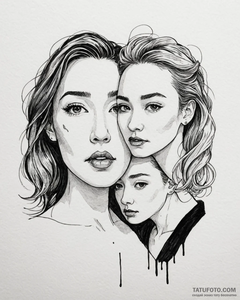 A watercolor sketch of the main characters fr… — эскиз тату (№1753081340_0, 21.07.2025 07:02) — Tatufoto.com