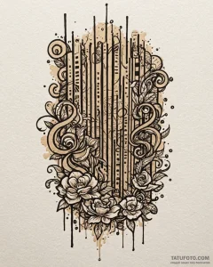 Barcode, tattoo sketch design, sepia tone ske... - эскиз тату (№1753081422_0, 21.07.2025 07:03) — Tatufoto.com