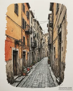 A quiet, forgotten alleyway in naples, italy,... - эскиз тату (№1753081588_0, 21.07.2025 07:06) — Tatufoto.com
