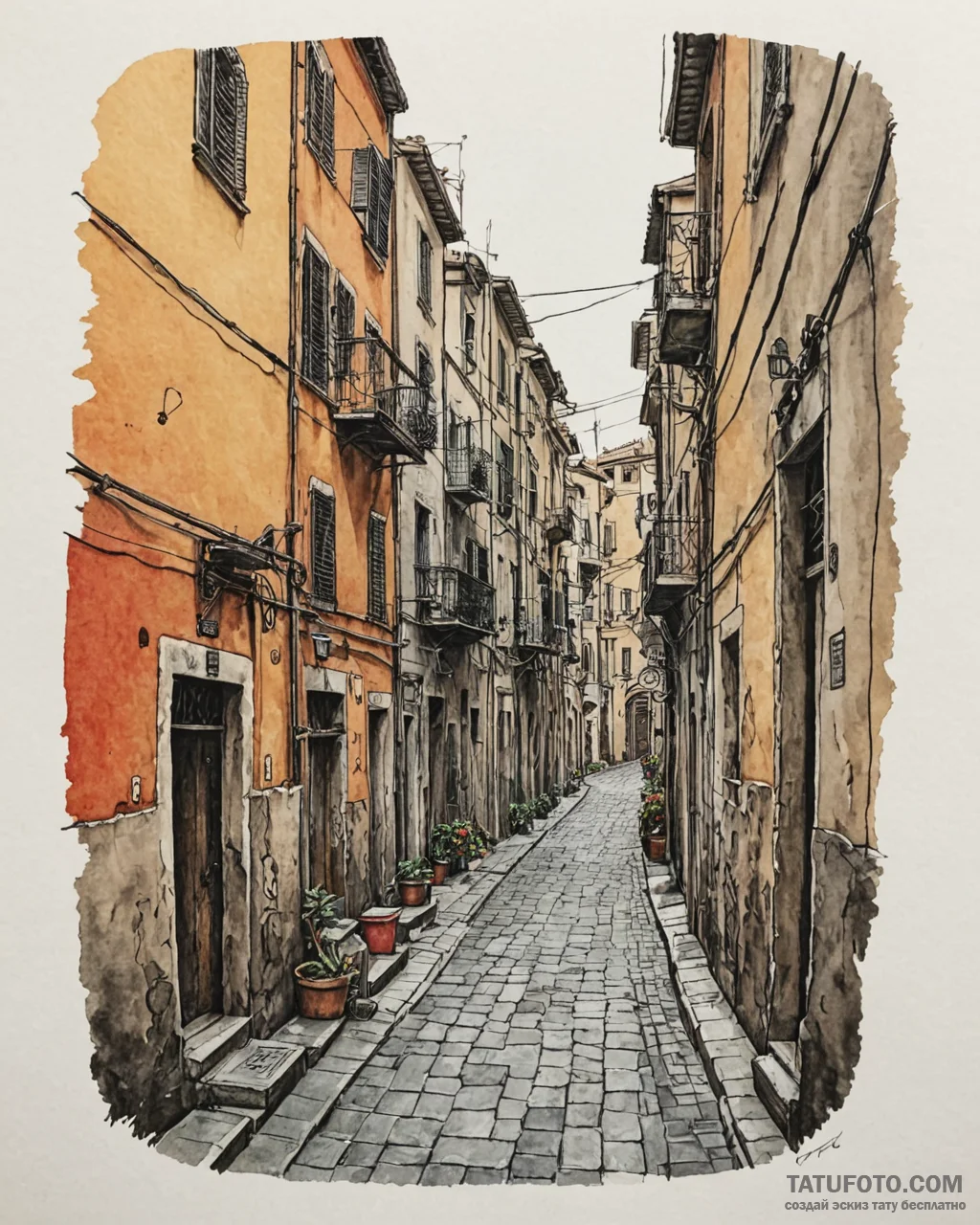 A quiet, forgotten alleyway in naples, italy,... - эскиз тату (№1753081588_0, 21.07.2025 07:06) — Tatufoto.com