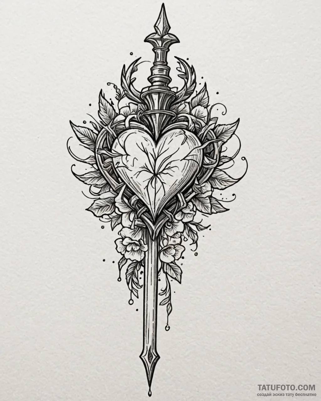 Tattoo design a scepter with a heart at its t... - эскиз тату (№1753081917_0, 21.07.2025 07:11) — Tatufoto.com
