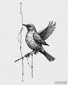 A whimsical bird silhouette on a wire, minima... - эскиз тату (№1753083562_0, 21.07.2025 07:39) — Tatufoto.com