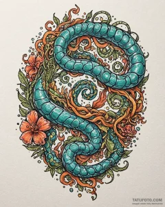 Pearl serpent coiling through coral, tattoo s... - эскиз тату (№1753083646_0, 21.07.2025 07:40) — Tatufoto.com