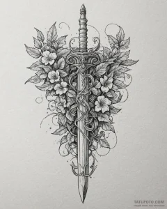 Dagger entwined with ivy, artistic tattoo ske... - эскиз тату (№1753083728_0, 21.07.2025 07:42) — Tatufoto.com