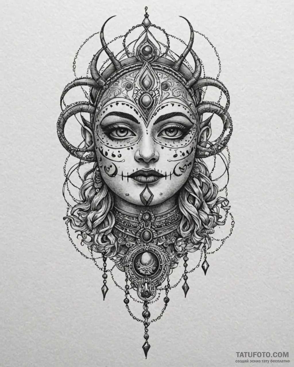 Ritual bone mask beneath crimson sun, tattoo... - эскиз тату (№1753083976_0, 21.07.2025 07:46) — Tatufoto.com