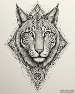 Lynx eyes reflecting void, tattoo drawing out... - эскиз тату (№1753084143_0, 21.07.2025 07:49) — Tatufoto.com