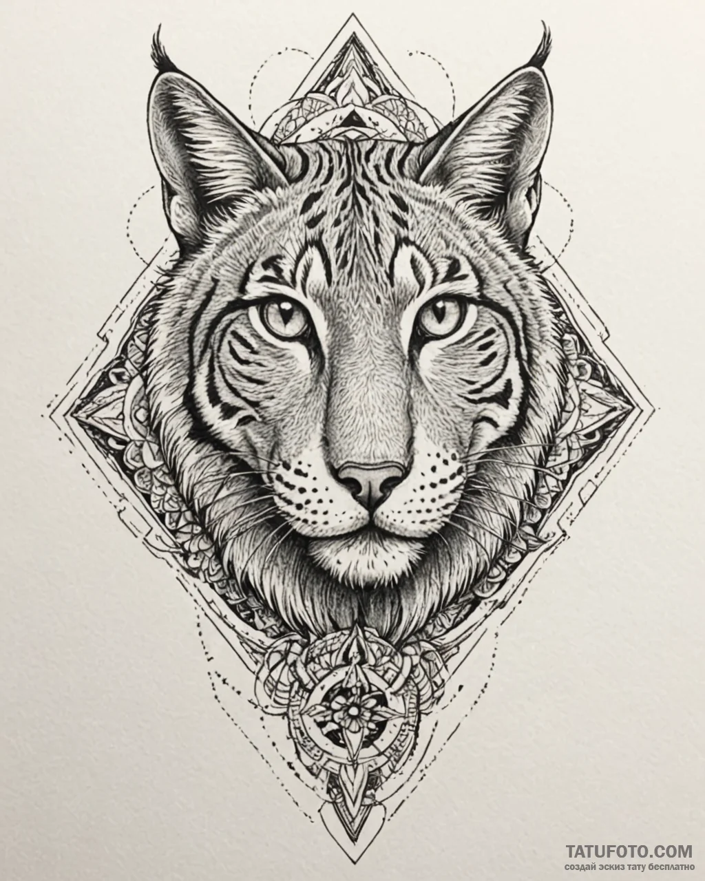 Lynx eyes reflecting void, tattoo drawing out… — эскиз тату (№1753084143_0, 21.07.2025 07:49) — Tatufoto.com