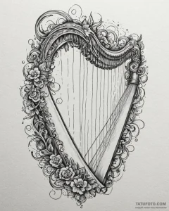 Harp with strings that are rays of moonlight,... - эскиз тату (№1753084225_0, 21.07.2025 07:50) — Tatufoto.com