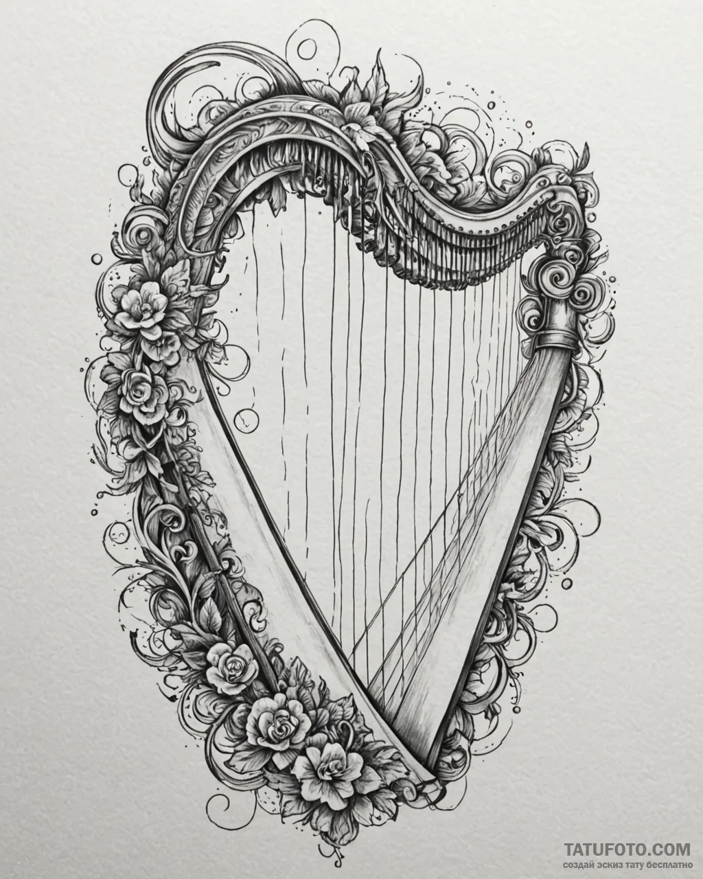 Harp with strings that are rays of moonlight,... - эскиз тату (№1753084225_0, 21.07.2025 07:50) — Tatufoto.com