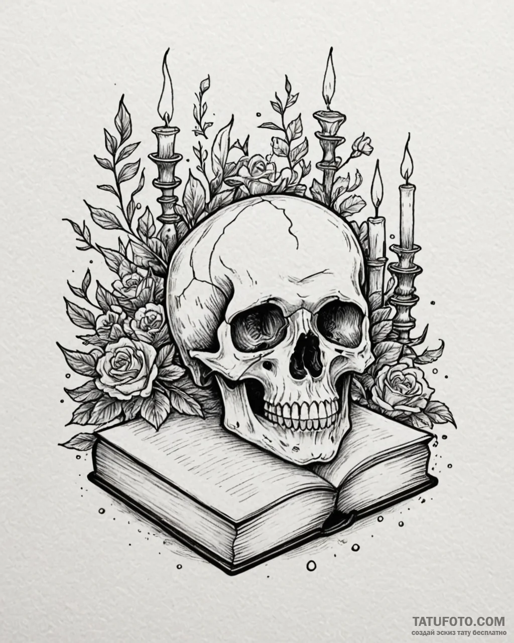 Vanitas (still life with skull, book, candle)... - эскиз тату (№1753084391_0, 21.07.2025 07:53) — Tatufoto.com