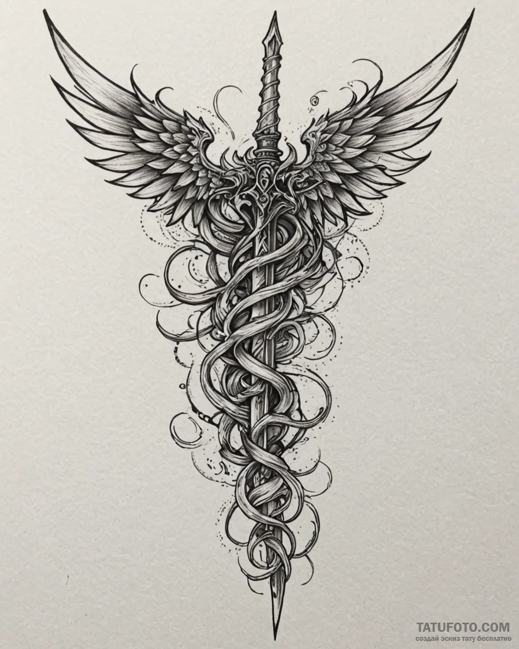 Dagger entwined with skeletal wings, tattoo d… — эскиз тату (№1753084970_0, 21.07.2025 08:02) — Tatufoto.com