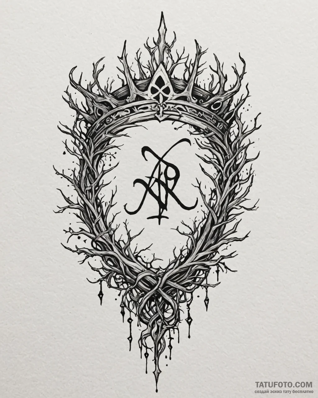 Thorn crown wrapped in glowing, runic vines,… — эскиз тату (№1753085054_0, 21.07.2025 08:04) — Tatufoto.com