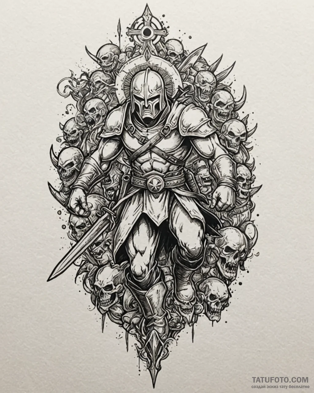 Last stand of a lone warrior against a horde,… — эскиз тату (№1753085884_0, 21.07.2025 08:18) — Tatufoto.com