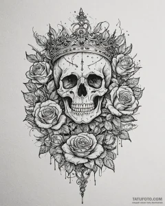 Ghostly crown beneath shattered moon, tattoo... - эскиз тату (№1753086049_0, 21.07.2025 08:20) — Tatufoto.com
