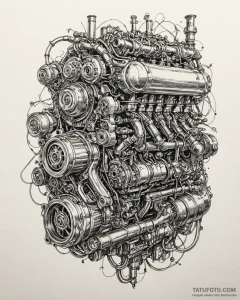 Straight-eight engine, exposed and chrome-pla... - эскиз тату (№1753086132_0, 21.07.2025 08:22) — Tatufoto.com