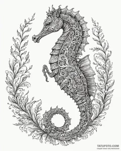 Seahorse made of intricate, swirling filigree... - эскиз тату (№1753086630_0, 21.07.2025 08:30) — Tatufoto.com