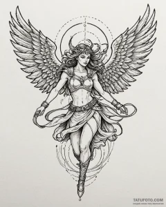 Valkyrie descending from the sky with wings o... - эскиз тату (№1753086878_0, 21.07.2025 08:34) — Tatufoto.com