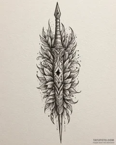 Oak spear tipped with crystal, tattoo sketch... - эскиз тату (№1753087209_0, 21.07.2025 08:40) — Tatufoto.com