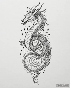 Astral dragon spiraling through stars, tattoo... - эскиз тату (№1753087375_0, 21.07.2025 08:42) — Tatufoto.com