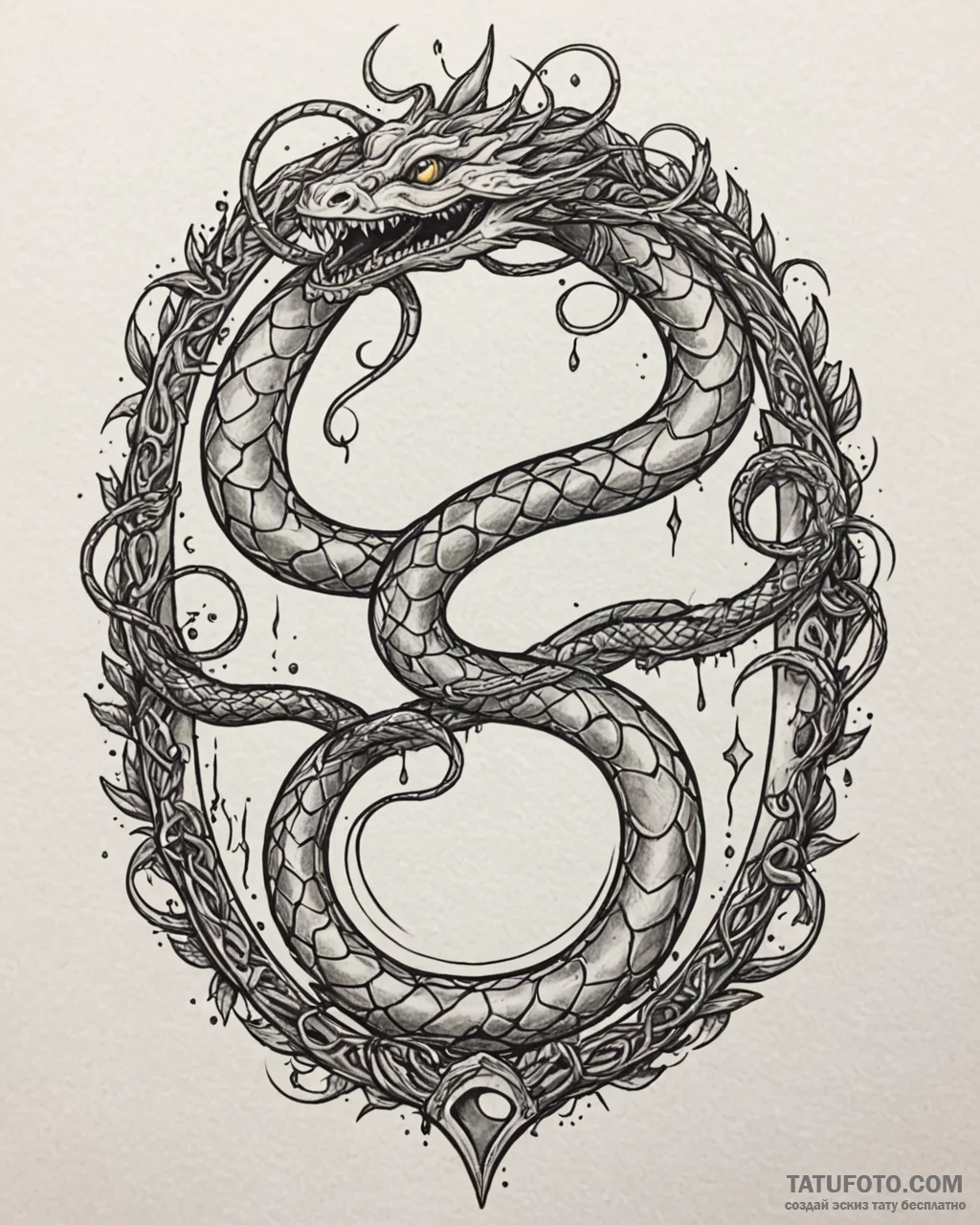 Gilded serpent around cracked mirror, concept... - эскиз тату (№1753087541_0, 21.07.2025 08:45) — Tatufoto.com