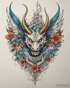 Horned wings devouring starlight, tattoo line... - эскиз тату (№1753087623_0, 21.07.2025 08:47) — Tatufoto.com