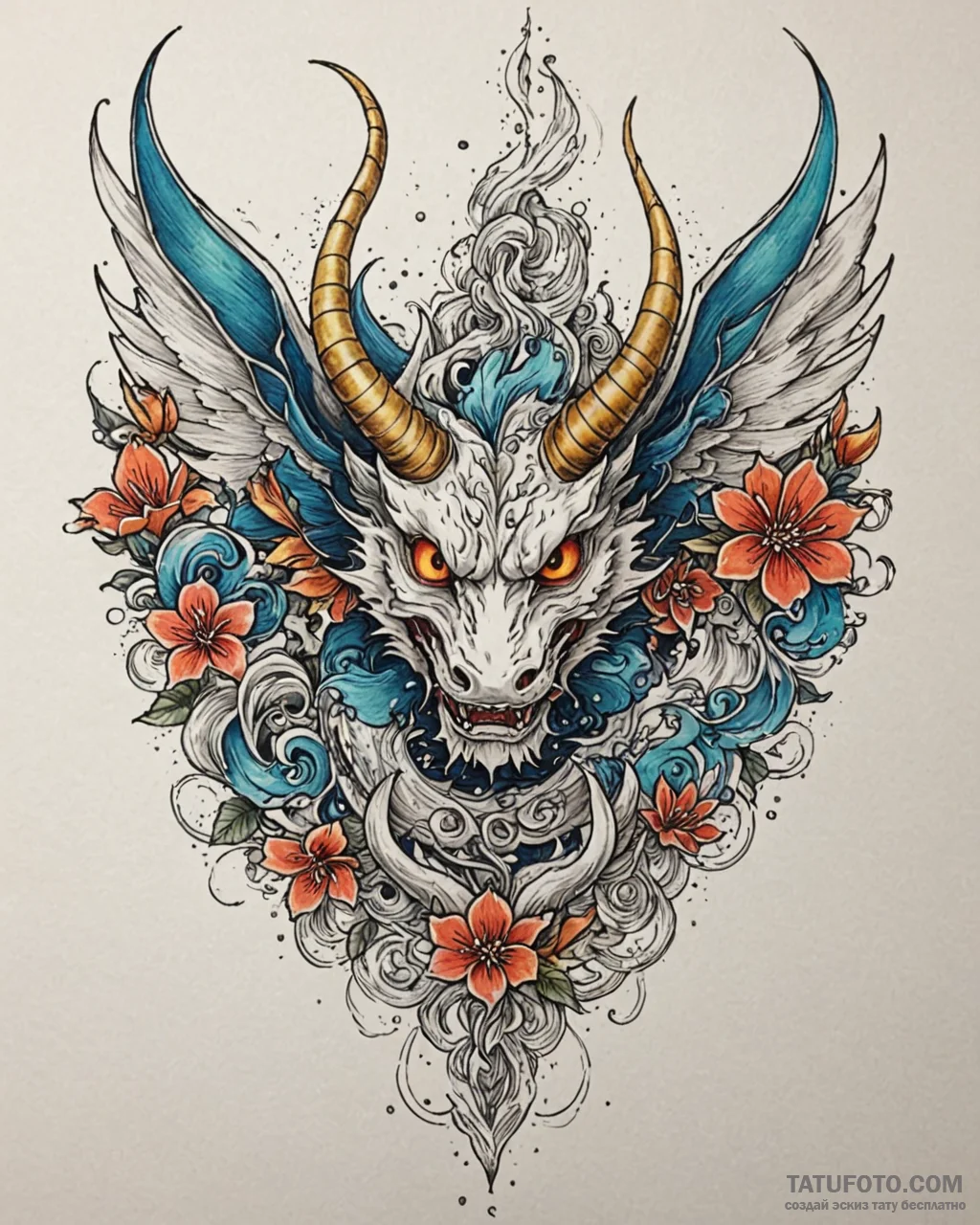 Horned wings devouring starlight, tattoo line… — эскиз тату (№1753087623_0, 21.07.2025 08:47) — Tatufoto.com