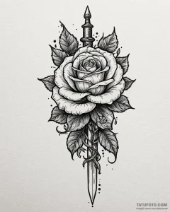 Dagger and rose, ink illustration for tattoo,... - эскиз тату (№1753087956_0, 21.07.2025 08:52) — Tatufoto.com