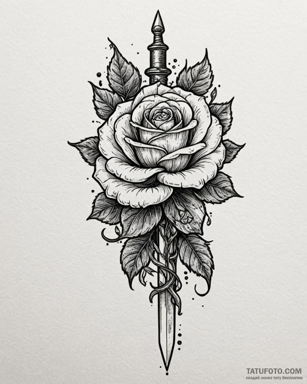 Dagger and rose, ink illustration for tattoo,... - эскиз тату (№1753087956_0, 21.07.2025 08:52) — Tatufoto.com