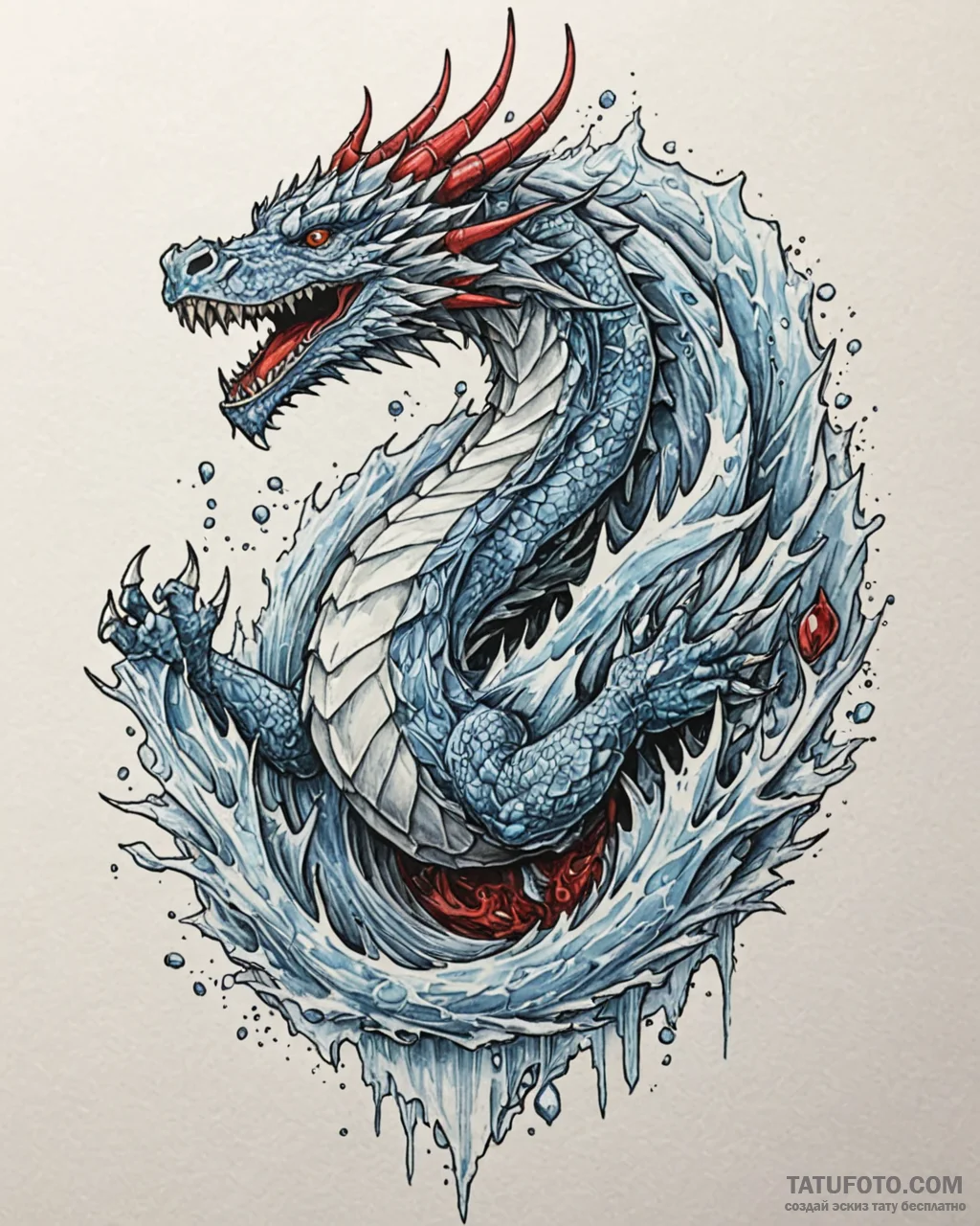 Ice dragon frozen in a glacier, artistic tatt... - эскиз тату (№1753088455_0, 21.07.2025 09:00) — Tatufoto.com