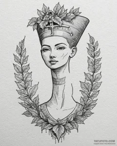 Nefertiti's bust, cracked and overgrown with... - эскиз тату (№1753088537_0, 21.07.2025 09:02) — Tatufoto.com