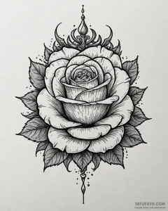 Ancient rose with thorned crown, tattoo flash... - эскиз тату (№1753088621_0, 21.07.2025 09:03) — Tatufoto.com