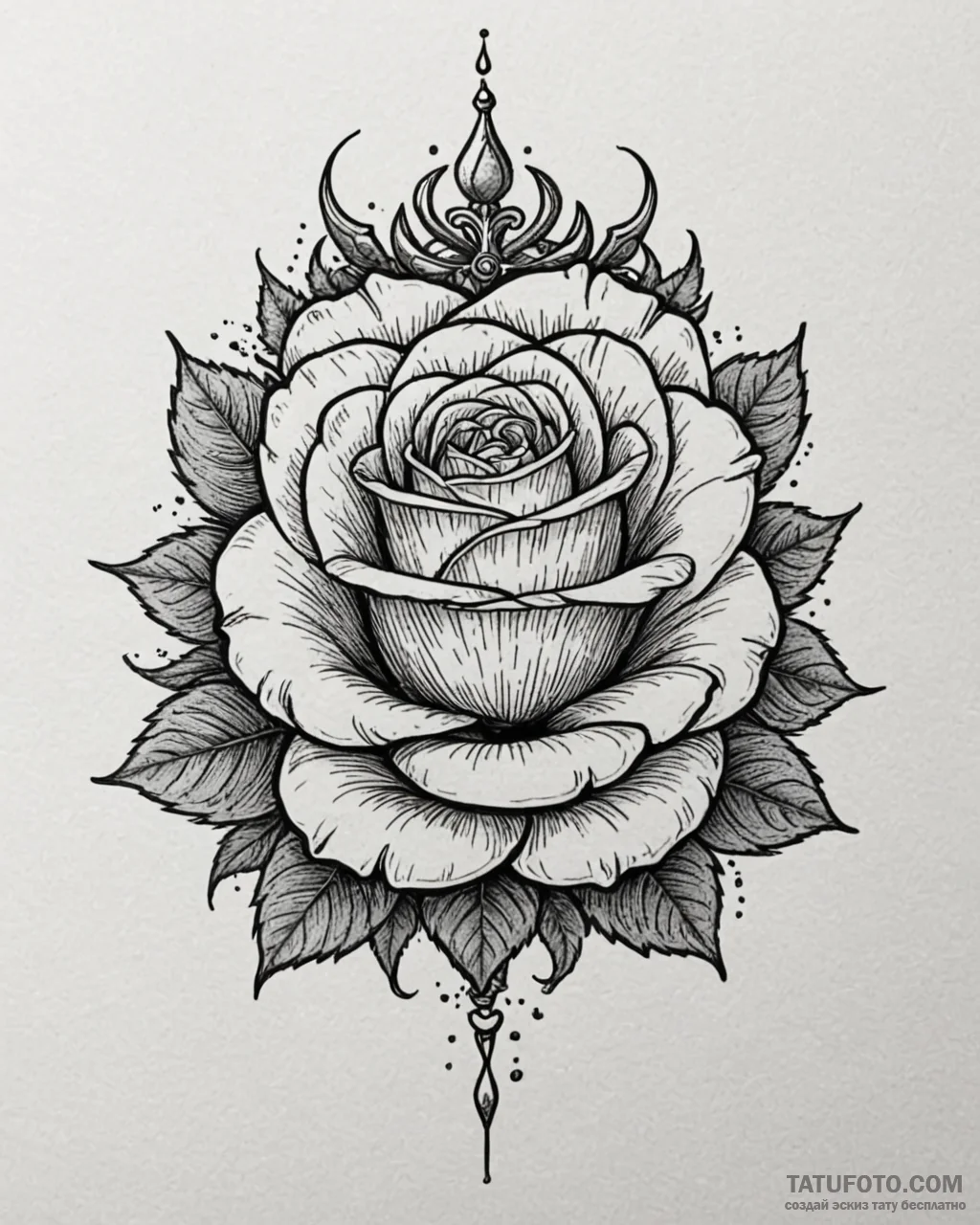 Ancient rose with thorned crown, tattoo flash… — эскиз тату (№1753088621_0, 21.07.2025 09:03) — Tatufoto.com