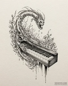 Fingers of a skeleton hand playing a ghostly... - эскиз тату (№1753088704_0, 21.07.2025 09:05) — Tatufoto.com