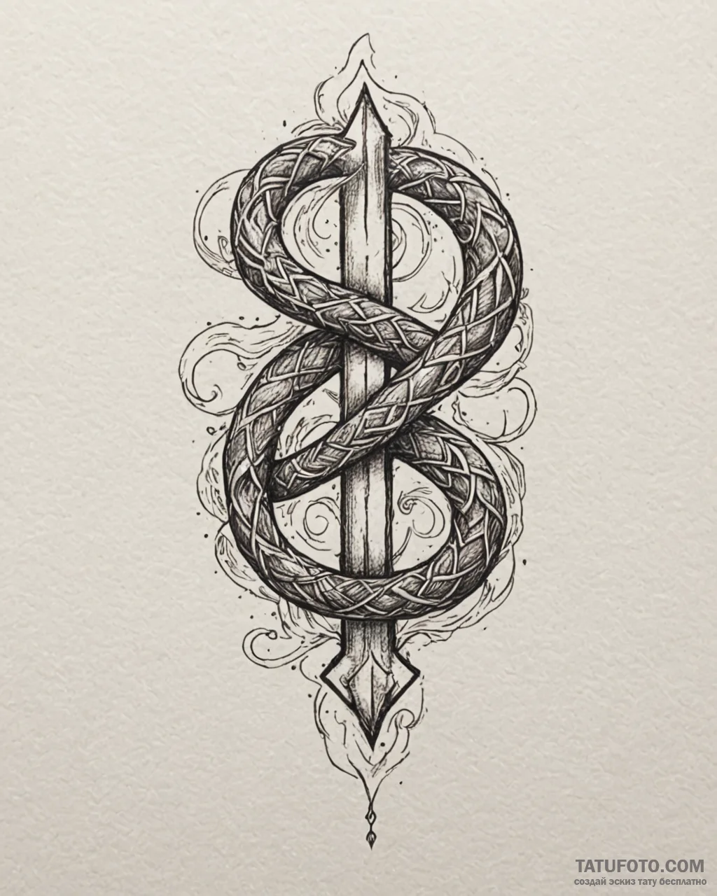 Burning serpent forming rune, tattoo drawing… — эскиз тату (№1753089531_0, 21.07.2025 09:18) — Tatufoto.com