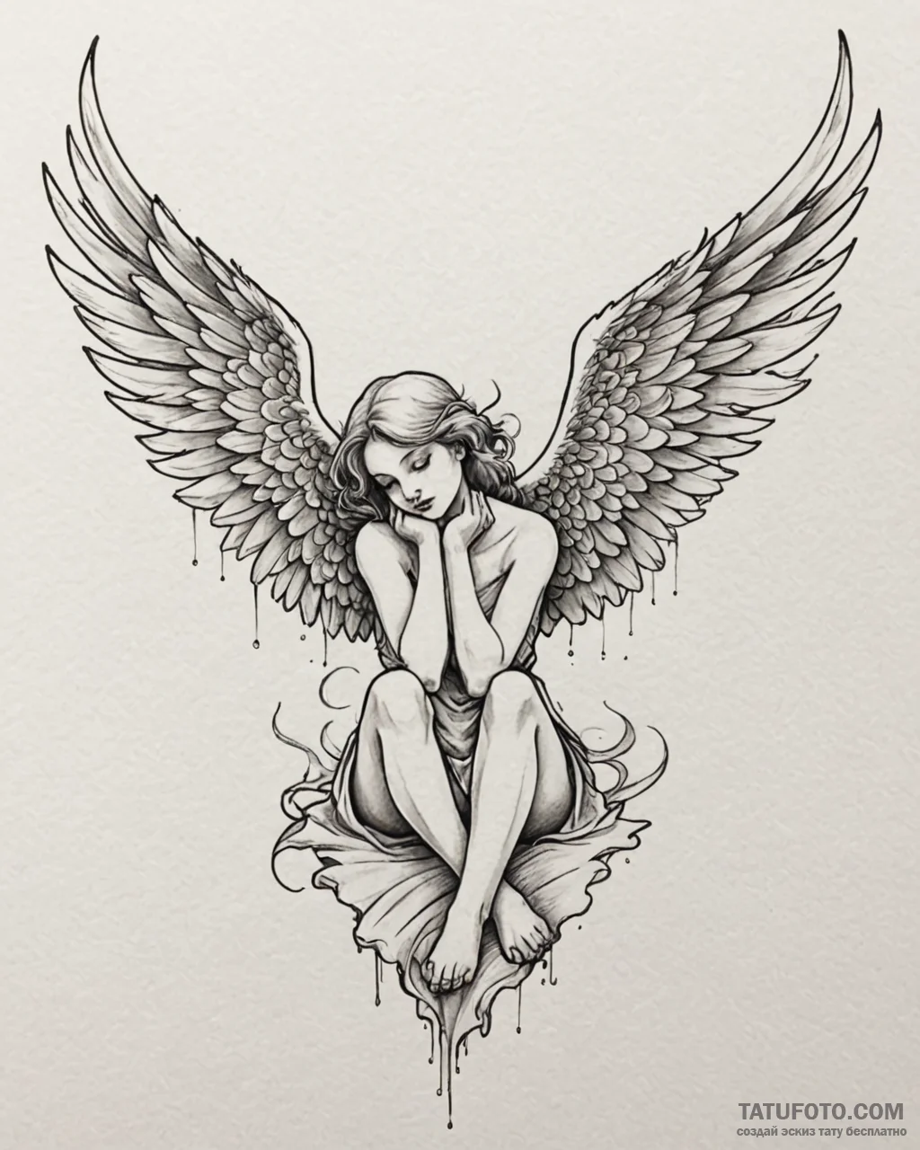 Fallen angel, tattoo sketch design, stylized... - эскиз тату (№1753090277_0, 21.07.2025 09:31) — Tatufoto.com