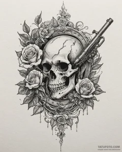 Bloodborne hunter's blunderbuss, smoking with... - эскиз тату (№1753090359_0, 21.07.2025 09:32) — Tatufoto.com
