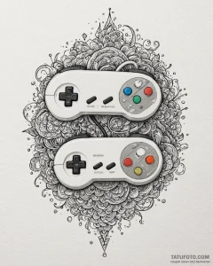 Nes controller, retro gaming, ink illustratio... - эскиз тату (№1753090691_0, 21.07.2025 09:38) — Tatufoto.com